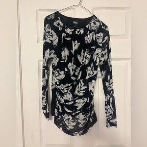 Inc, International Concepts beautiful black & white mesh blouse with drape front